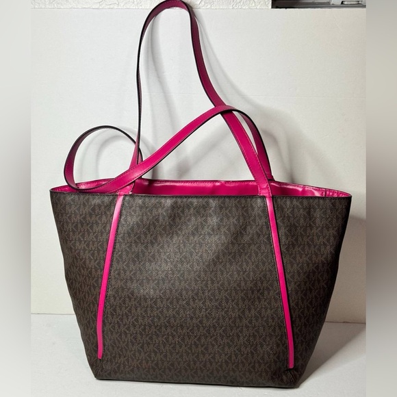 Michael Kors Collection Coated Canvas Shoulder Tote Bag Brown/Pink - Picture 5 of 13